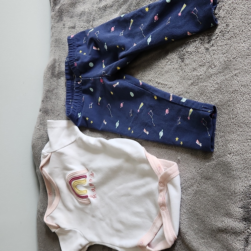 LE BebeTop, Girl's, Sz 12 Mos, Onesie, Rainbow, Carter's Pants Sz 12Mos